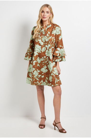 Petite Printed Ruffle Sleeve Shift Dress