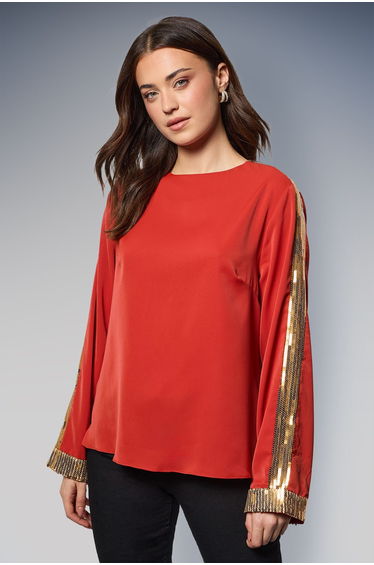 Long Sleeve Sequin Blouse