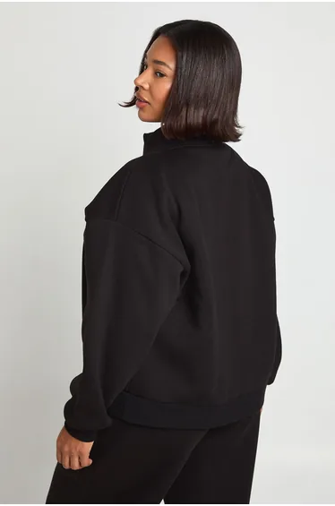 Plus Funnel Neck Zip Up Sweatshirt - black