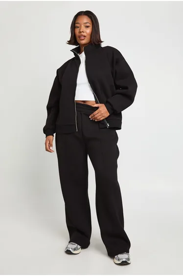 Plus Funnel Neck Zip Up Sweatshirt - black