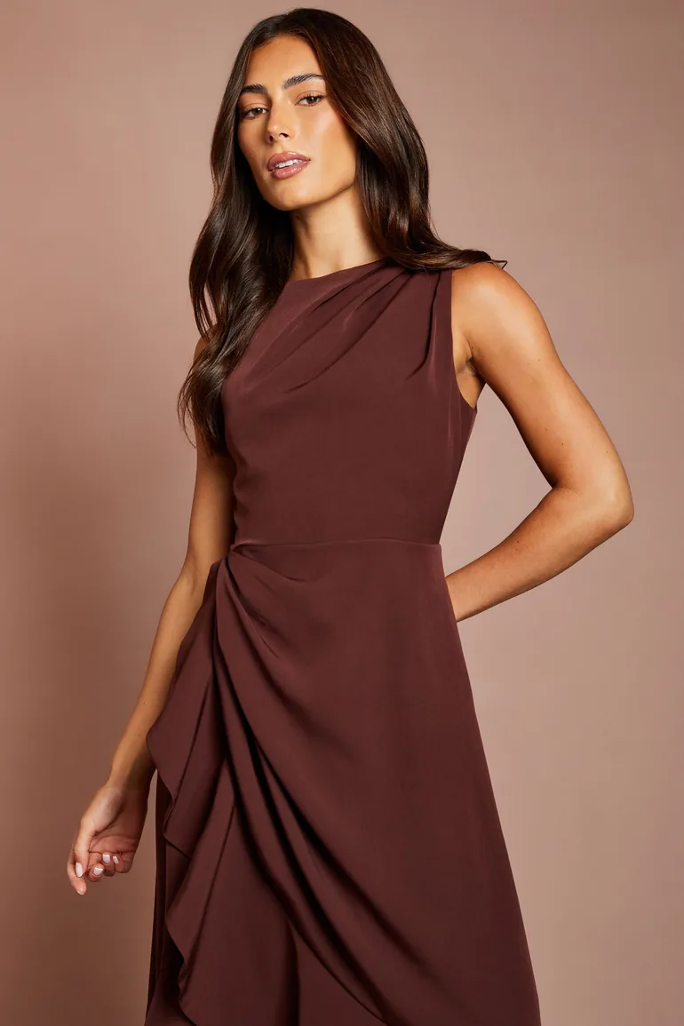 Crepe Ruffle Dress With Low Back - 1