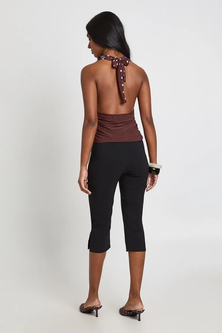 Mesh Deep Waistband Halterneck Top - chocolate - 2