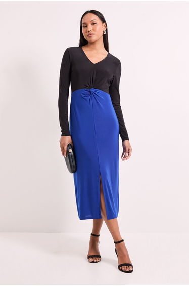 Twist Knot Detail Jersey Midi Dress