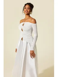 Violette Satin Jersey Off-Shoulder Midi Dress - 1