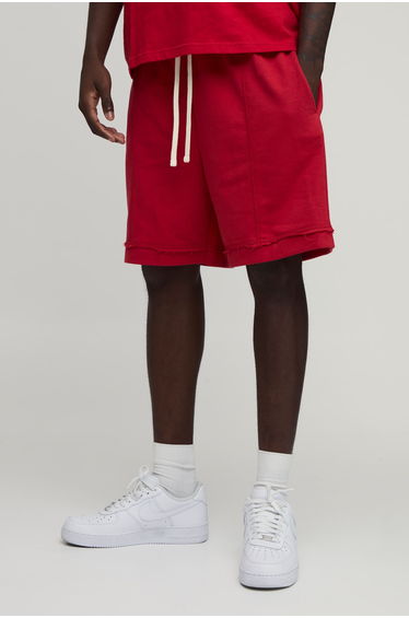 Baggy Drop Crotch Exposed Seam Loopback Short - red