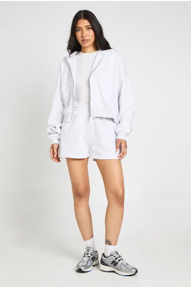 Tall High Waist Sweatshort With Internal Drawcord - ash grey