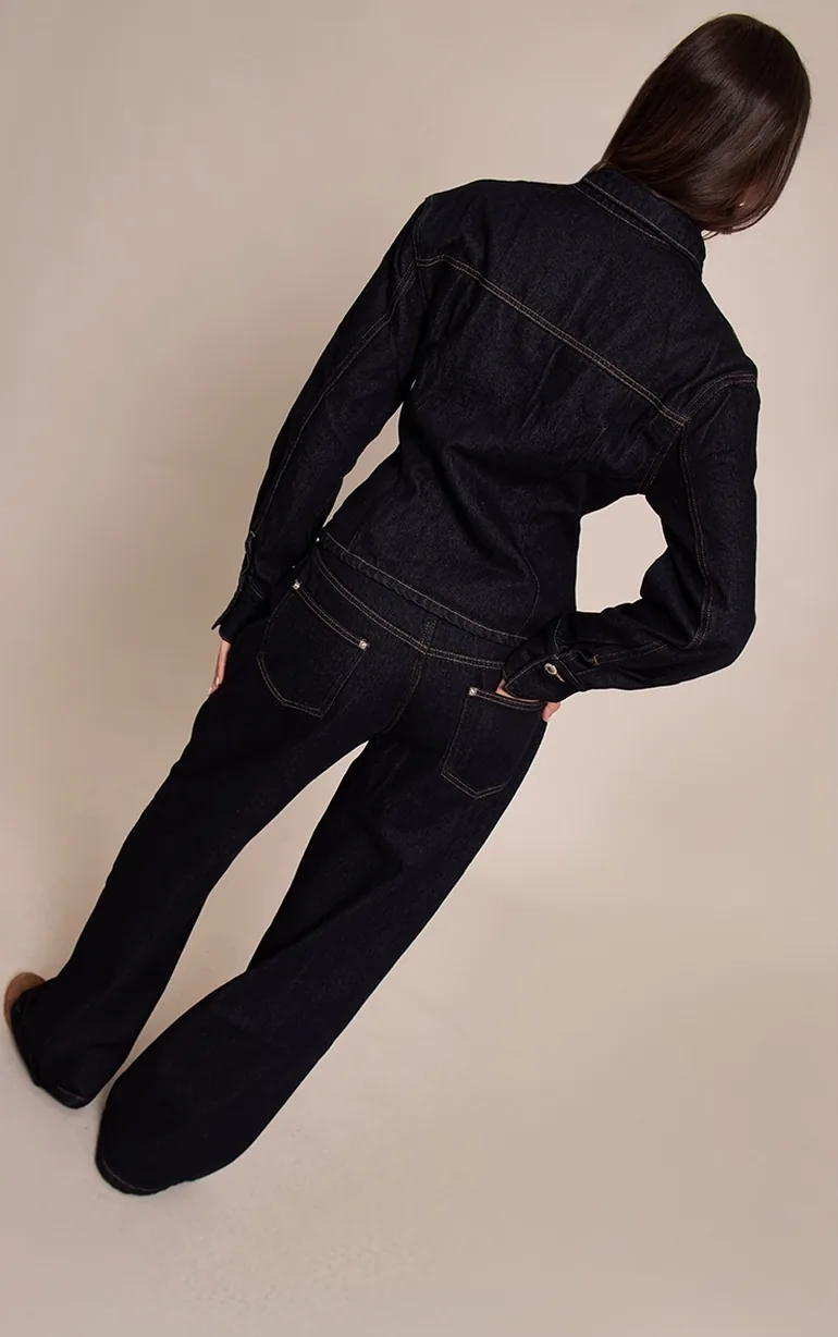 بنطلون دينيم جينز بخصر وسط - كحلي - 2