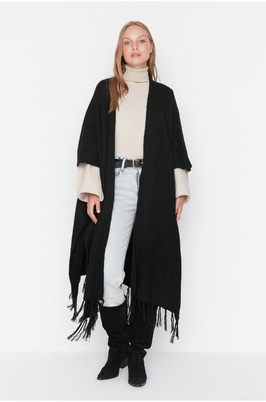 Black Skirt Tassels Long Knitwear Cardigan