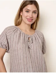 Tie Front Stripe Blouse - 3