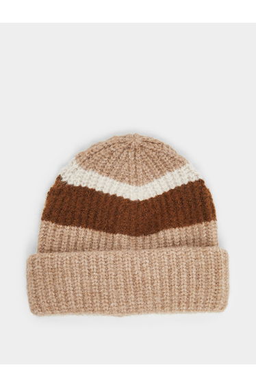 Khaki Striped Knit Beanie