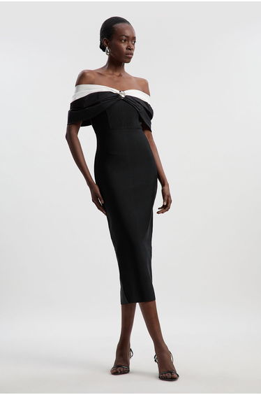 Petite Taffeta Bardot Figure Form Dress