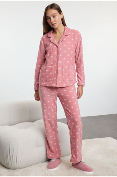 Dusty Rose Printed Fleece Knitted Pajama Set