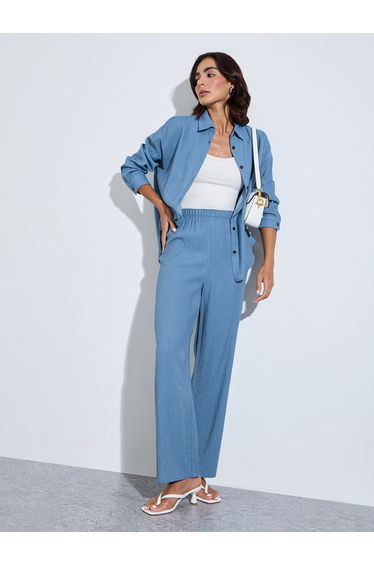 oversize fit long length shirt with shirt collar and wide leg pants modest set
