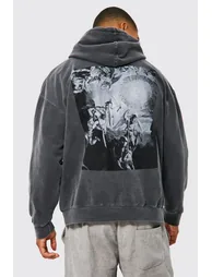Oversized Washed Renaissance Graphic Hoodie - charcoal - 1