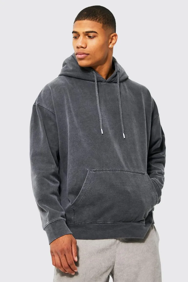 Oversized Washed Renaissance Graphic Hoodie - charcoal