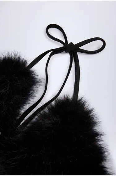 Faux Fur Triangle Bralette in Black