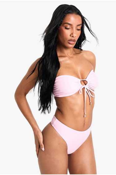 Shell Pearl Trim Bandeau Top - baby pink