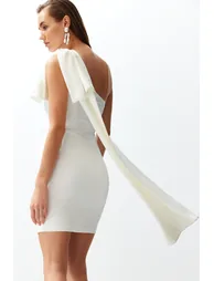 White Pearl Detailed Bow Wedding/Wedding Elegant Evening Dress - 5