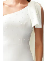 White Pearl Detailed Bow Wedding/Wedding Elegant Evening Dress - 2
