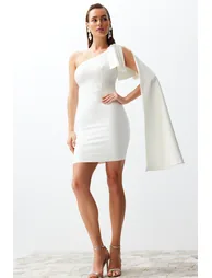White Pearl Detailed Bow Wedding/Wedding Elegant Evening Dress