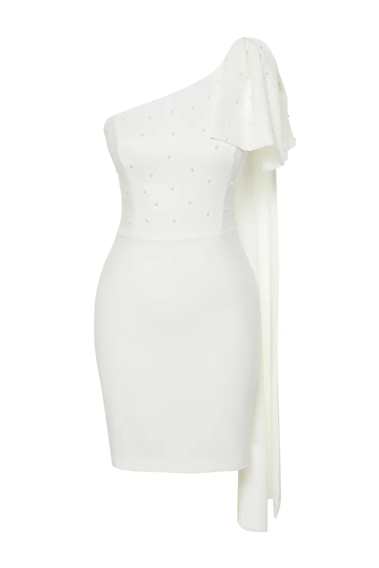 White Pearl Detailed Bow Wedding/Wedding Elegant Evening Dress - 6