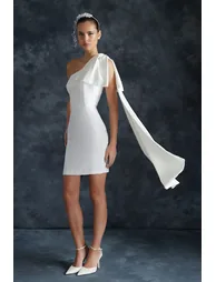 White Pearl Detailed Bow Wedding/Wedding Elegant Evening Dress - 8