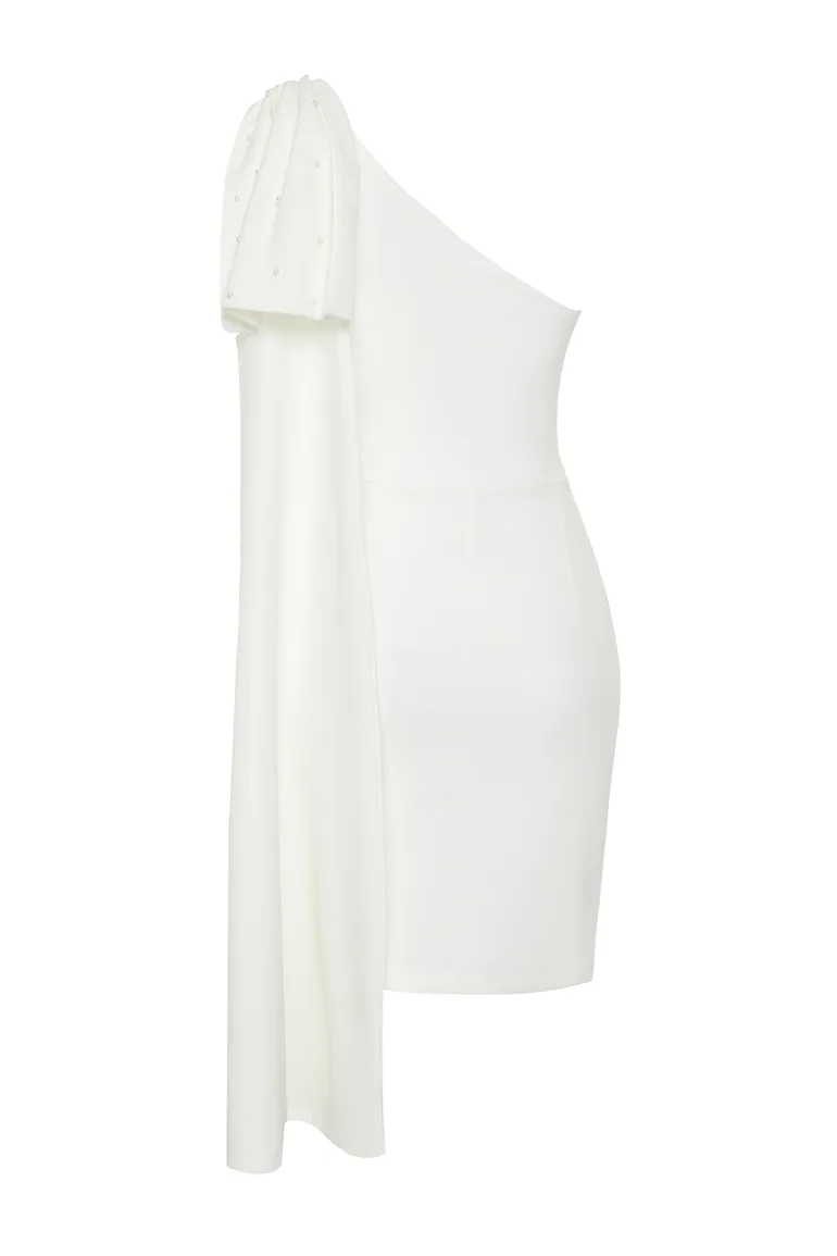 White Pearl Detailed Bow Wedding/Wedding Elegant Evening Dress - 7