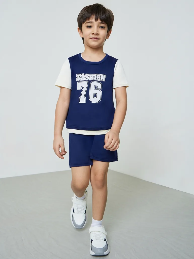 Boys Navy Graphic T-Shirt and Shorts Sport Set