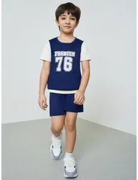 Boys Navy Graphic T-Shirt and Shorts Sport Set