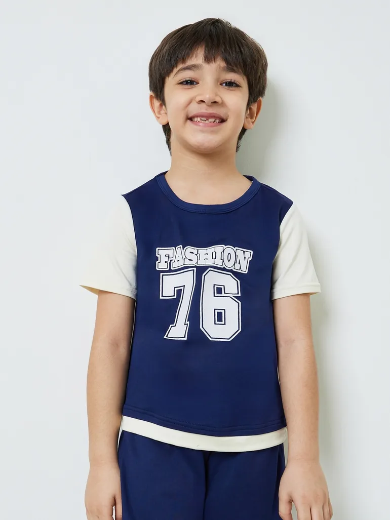 Boys Navy Graphic T-Shirt and Shorts Sport Set - 1