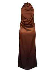Bronze Satin Ombre Print Cowl Neck Maxi Dress - 4