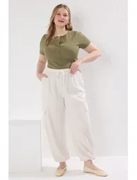 Green Button Detail Fitted Corduroy Knitting Plus Size Blouse - 1