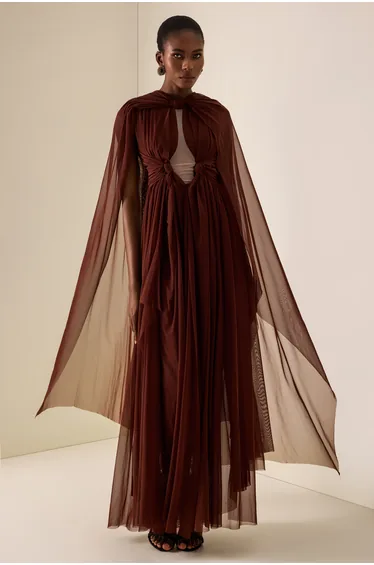 Cut Out Cape Maxi Dress