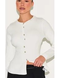 Cream Compact Knit Peplum Cardigan - 3