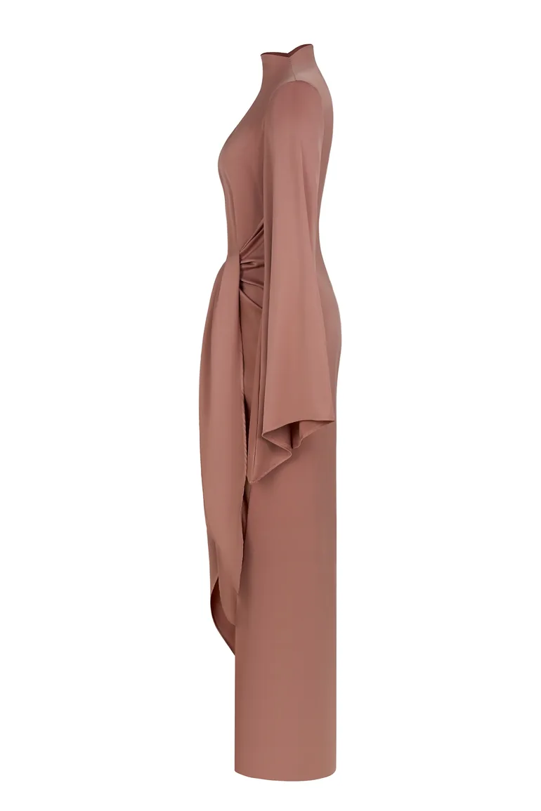 Satin Tie-Up Bell Sleeve Maxi Dress - 8