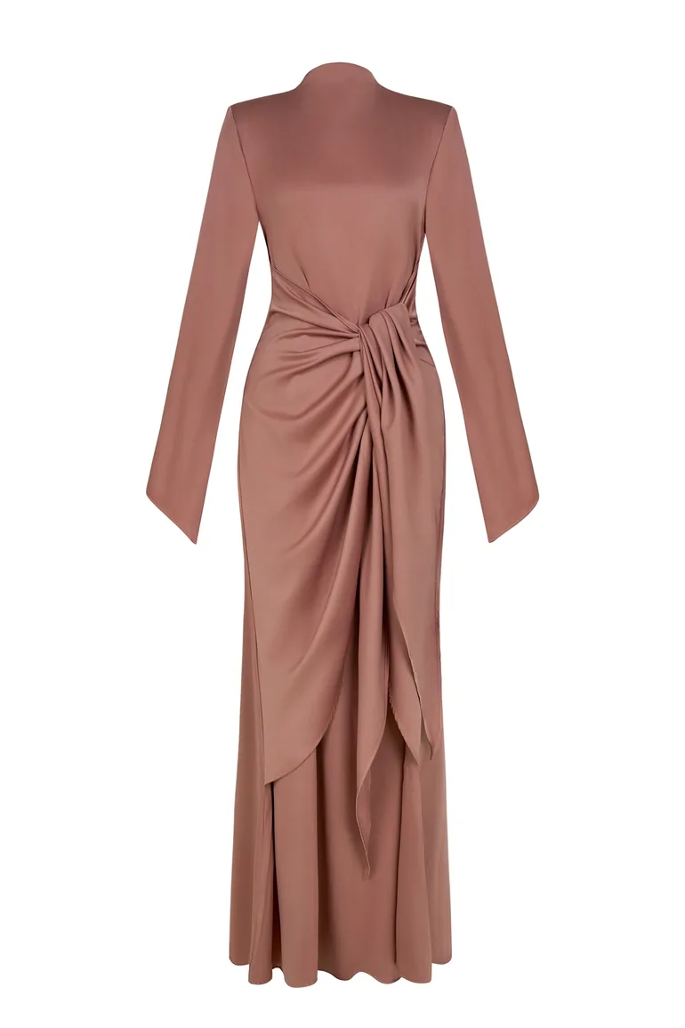 Satin Tie-Up Bell Sleeve Maxi Dress - 6