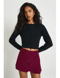 Tailored Wrap Detail Skort - wine - 2