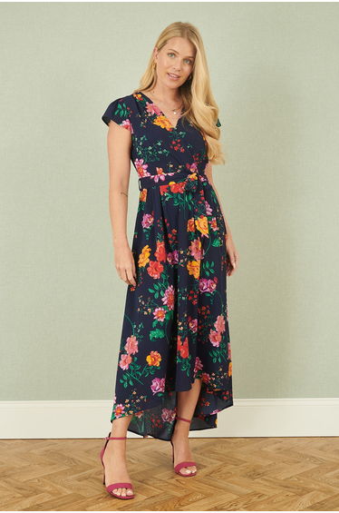 Yumi Navy Flower Print Wrap Midi Dress product thumbnail 4