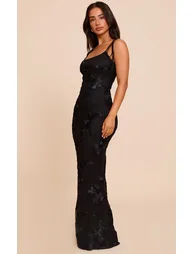 Petite Black Flower Detail Maxi Dress - 2