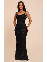 Petite Black Flower Detail Maxi Dress