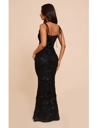 Petite Black Flower Detail Maxi Dress - 1