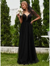 V-Neck A-Line Wedding Dress featuring Delicate Pearl Accents