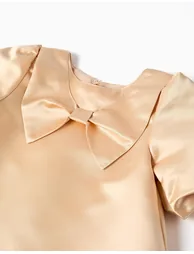 Short sleeve satin blouse with bow for girls golden - 3