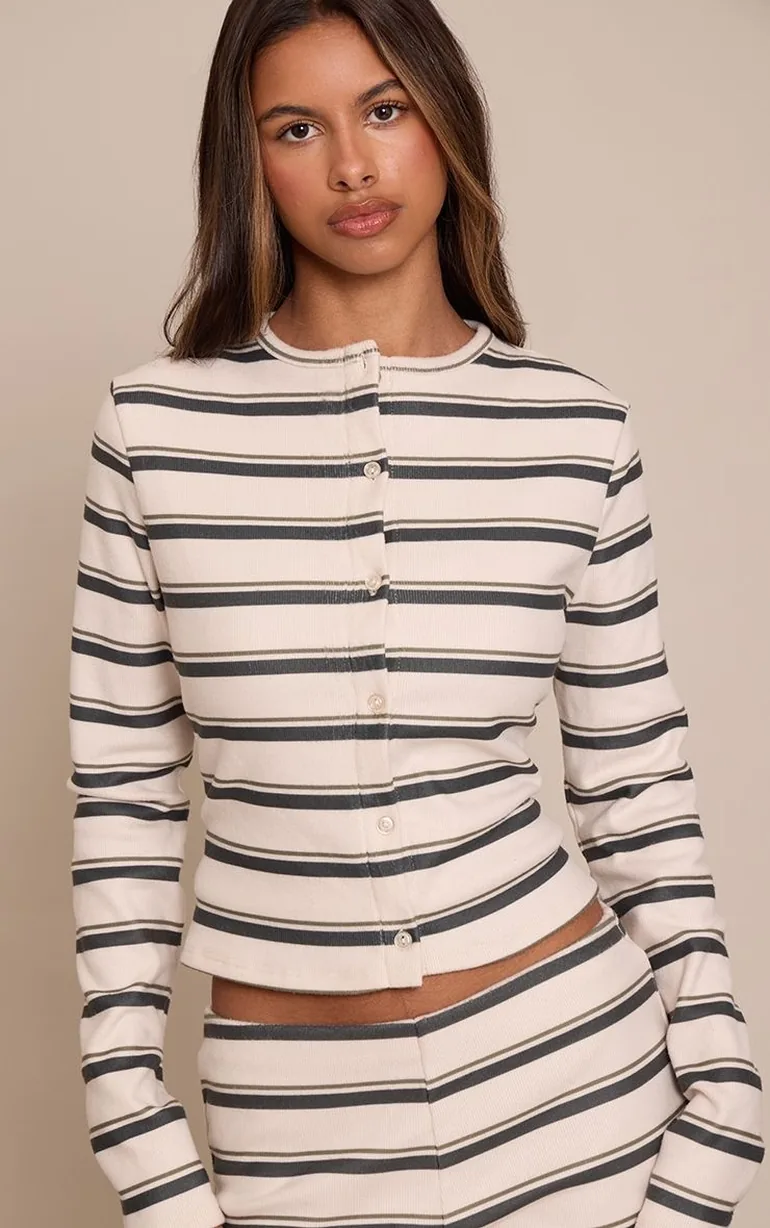 Petite Green Stripe Button Through Cardigan - 5