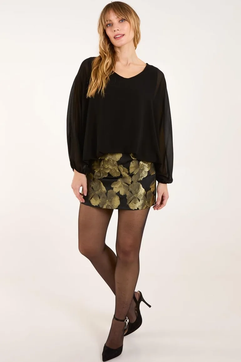 Gold Floral Jaquard Mini Skirt