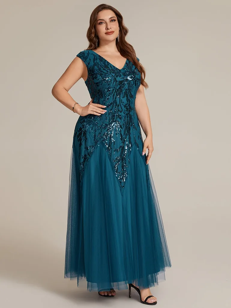 ever FREYA|Embroidered Sequin Cap Sleeve High Stretch Evening Dress - 8