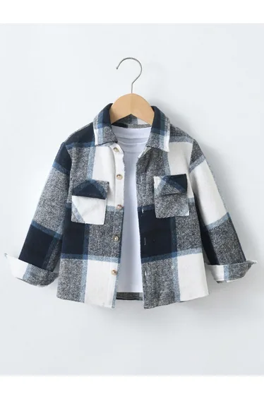 Checked Button Up Long Sleeve Jacket
