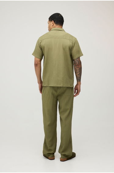 Regular Fit Deep Revere Irregular Pleat Shirt and Trouser Set - olive product thumbnail 3