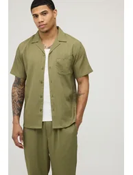 Regular Fit Deep Revere Irregular Pleat Shirt and Trouser Set - olive - 1