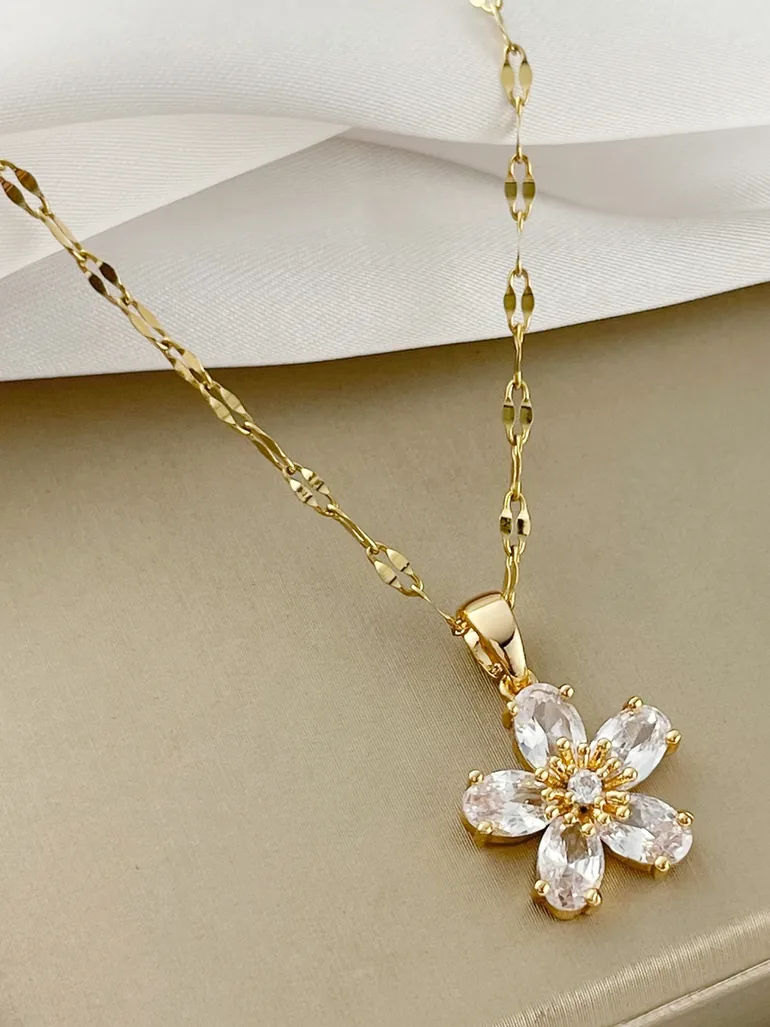 Floral Embellished Drop Necklace - 1